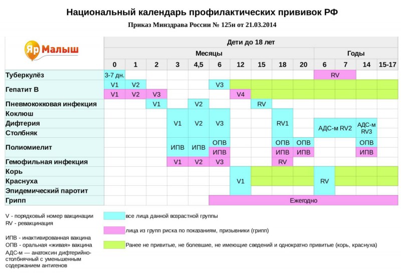 Национальный календарь профилактических прививок России от 2014 года