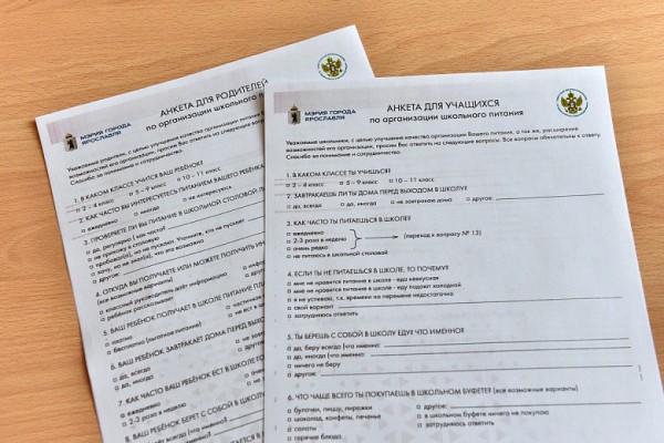Анкета для родителей по организации школьного питания