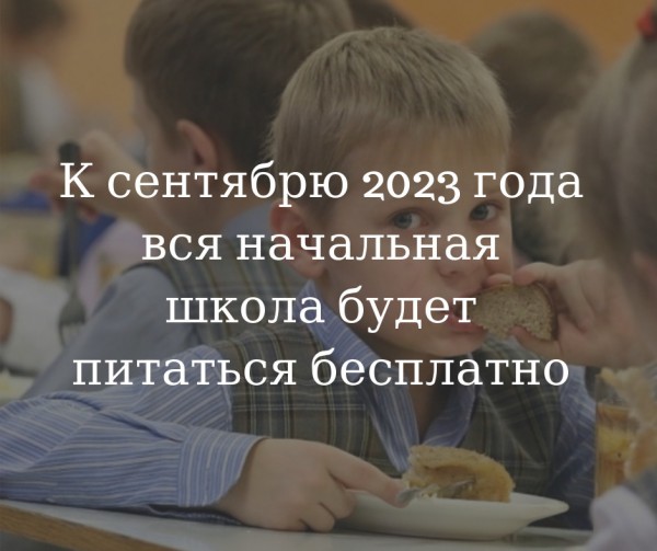 К сентяюрю 2023 года вся начальная школа будет питаться бесплатно